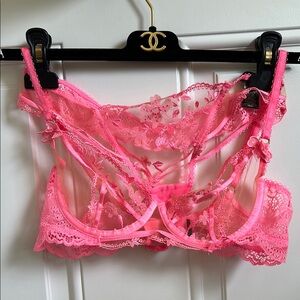 Honey Birdette Vibrant Pink Lace Bra set